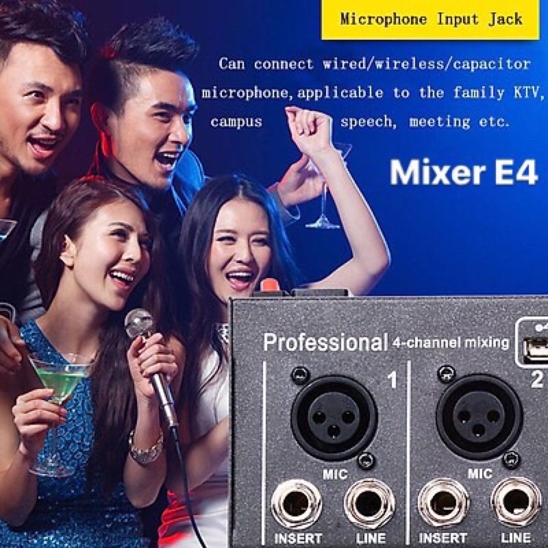 Bộ chỉnh âm thanh Mixer E4 88 hiệu ứng tiếng vang, kết nối dễ dàng với Micro K320, AT100