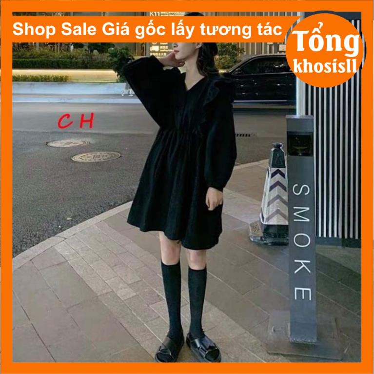 Váy nữ Babydoll cánh dơi bèo ,kiểu dáng hàn quốc,2 màu đen,trắng vintage có kèm lót trong freesize có hai màu đen trắng