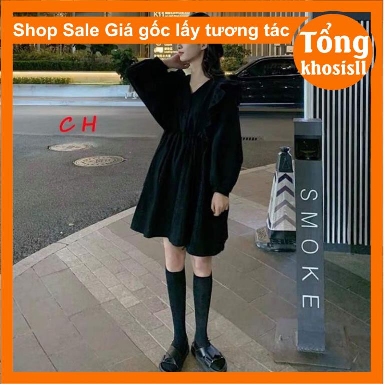 Váy Đầm Nữ Babydoll cánh dơi bèo , kiểu dáng hàn quốc, vintage có kèm lót trong freesize có hai màu đen trắng