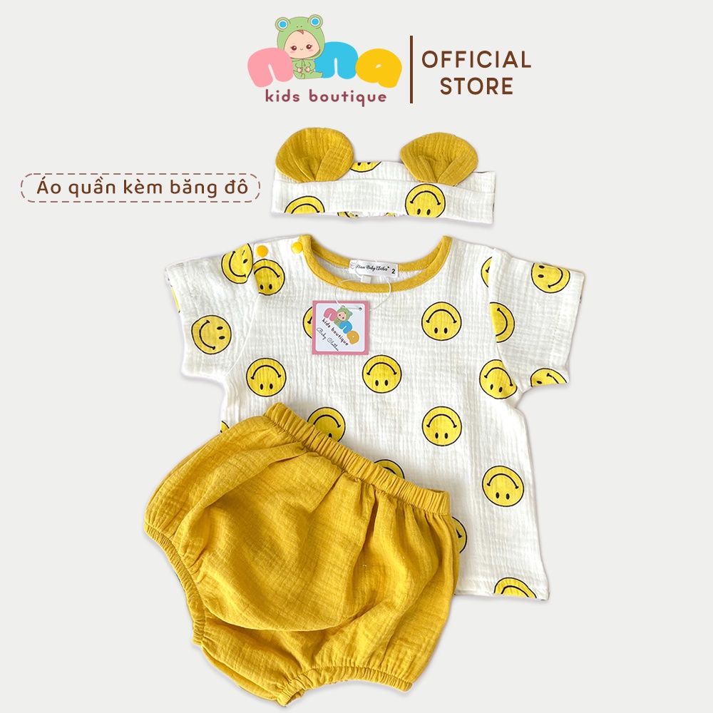 Bộ quần áo sơ sinh mùa hè Nina Kids Boutique Set đồ bộ unisex cho bé trai bé gái Kèm Turban Size 0 24 tháng