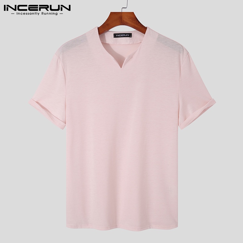 Áo thun nam Incerun ngắn tay dáng ôm phong cách đơn giản nhiều màu lựa chọn