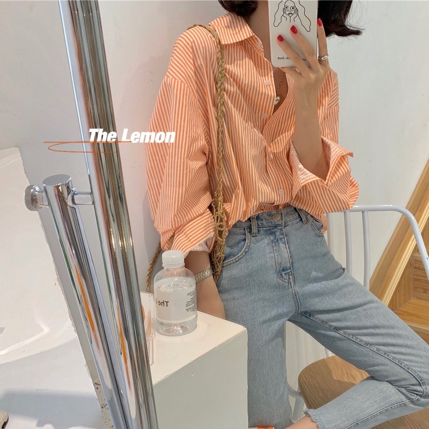 Áo Sơ Mi Tay Dài Dáng Rộng Kẻ Sọc Kiểu Hàn Quốc Dễ Phối Đồ Cho Nữ | BigBuy360 - bigbuy360.vn