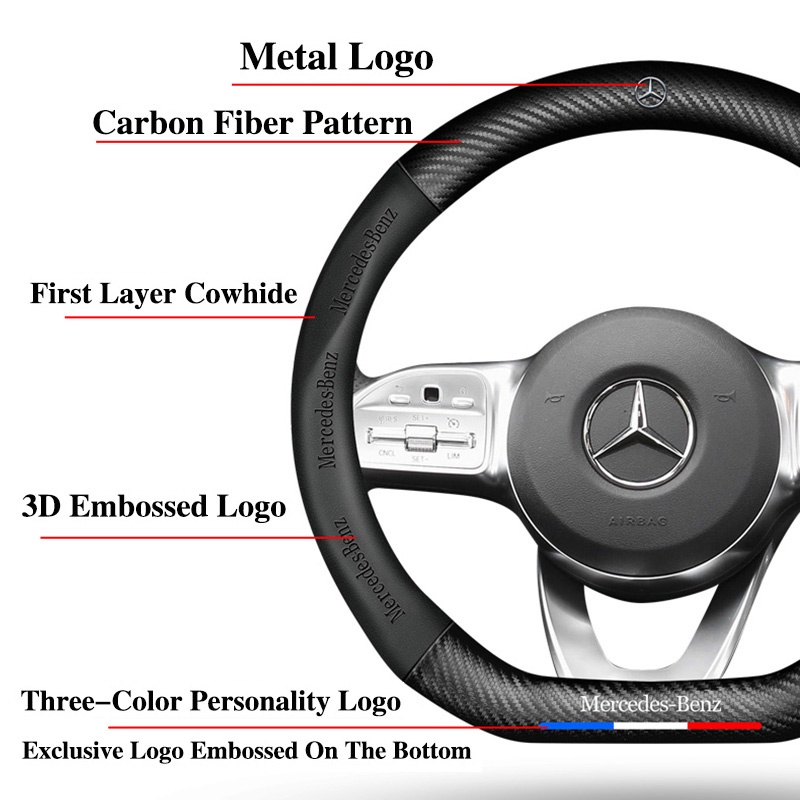 Bọc vô lăng xe hơi Mercedes Benz 3D bằng da sợi Carbon W204 W213 W212 W211 W176 W246 W245 W205 W216 W152