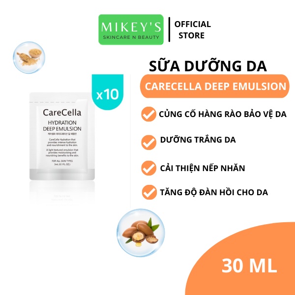 DƯỠNG DA mặt Carecella Mikeybeauty92 Sample sữa  Dưỡng Trắng Bảo Vệ hoàn hảo Hàn Quốc (set 10 gói)