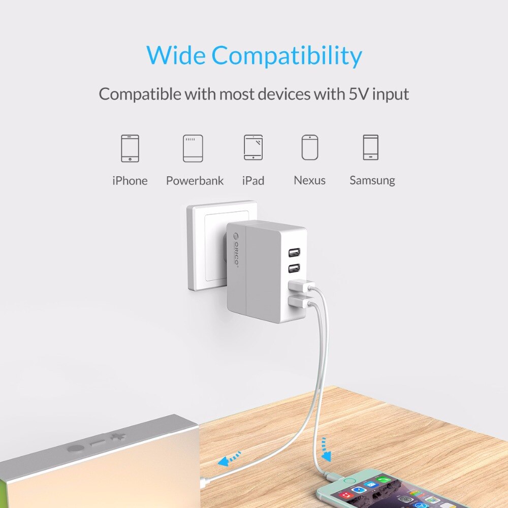 Củ sạc ORICO 4 cổng USB 34W 6.8A thích hợp cho điện thoại iPhone Samsung Huawei Xiaomi HTC