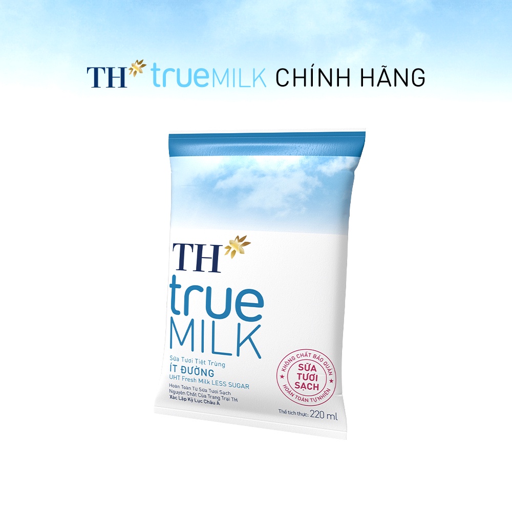 Thùng 48 bịch sữa tươi sạch ít đường TH True Milk bịch giấy 220ml (220ml x 48)