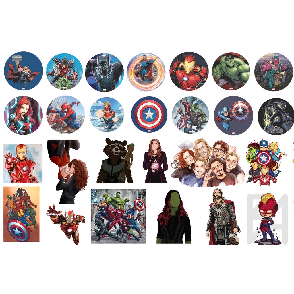 Set 60/30 hình dán sticker siêu anh hùng Marvel Avenger chibi hoạt hình dễ thương