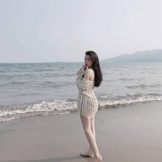 Áo lưới đi biển, Áo khoác ngoài Châu Bùi đan dày sang chảnh