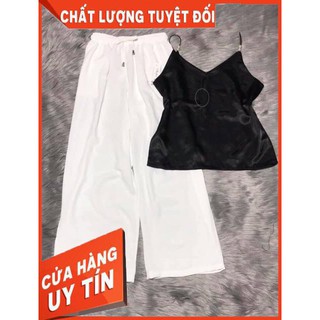 Quần lụa Cullotes dài lưng thun - hình thật shop chụp