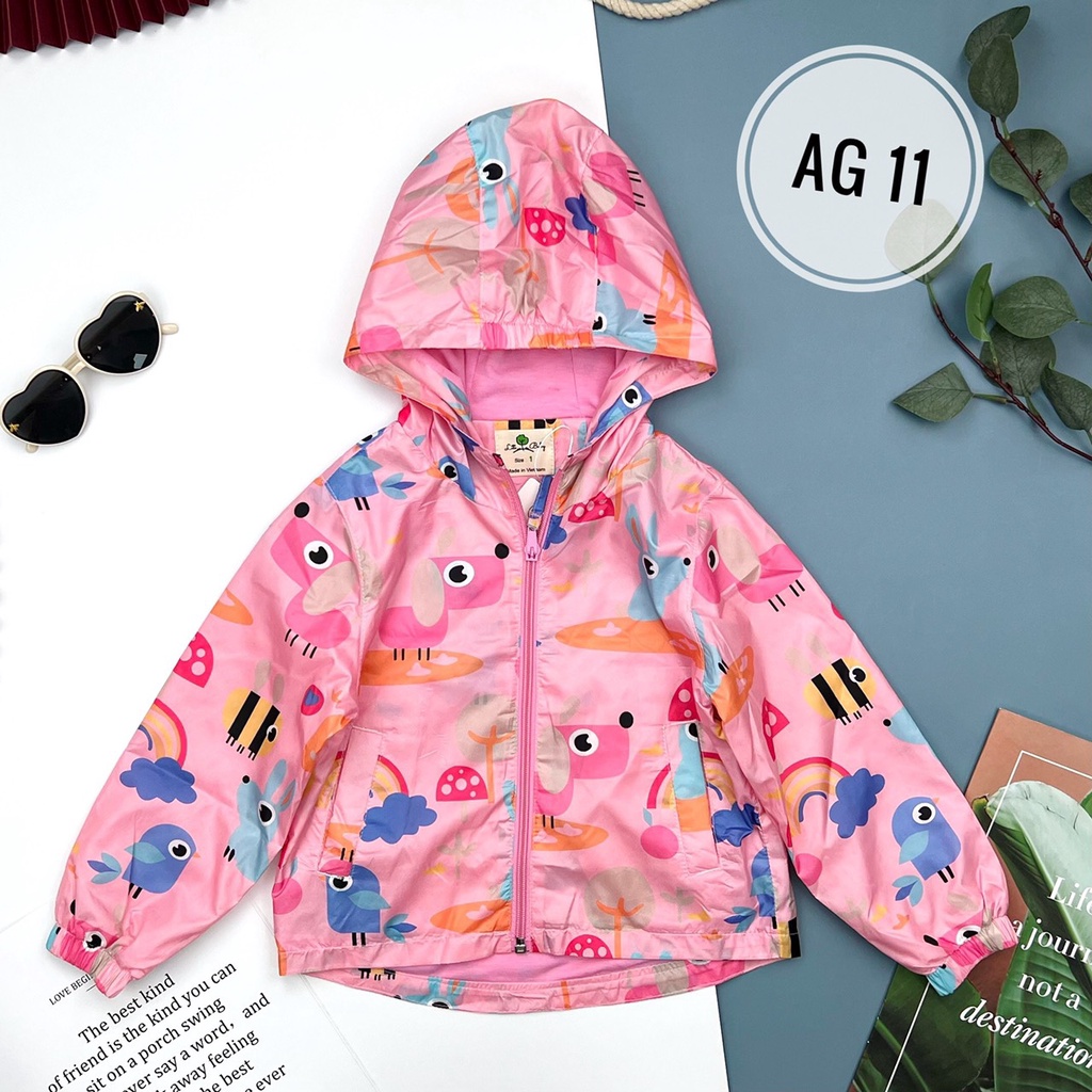Áo khoác gió bé gái Bigbaby, chất dù có lót mỏng thoáng mát họa tiết dễ thương cho bé 1-10T