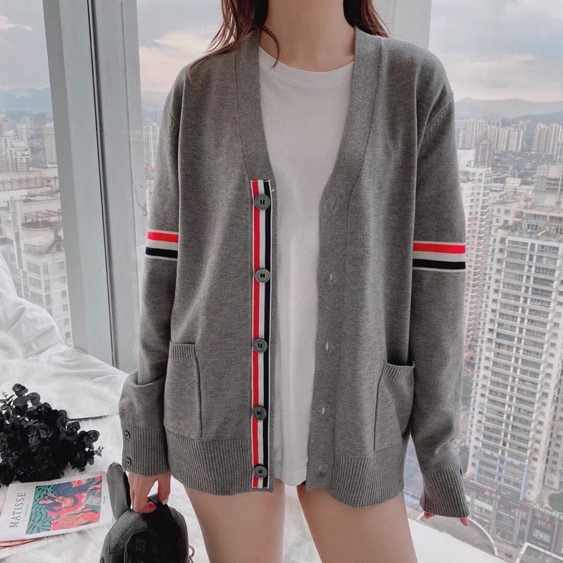 Áo khoác Cardigan unisex Thom Brown* phối kẻ ngang thu đông 2021