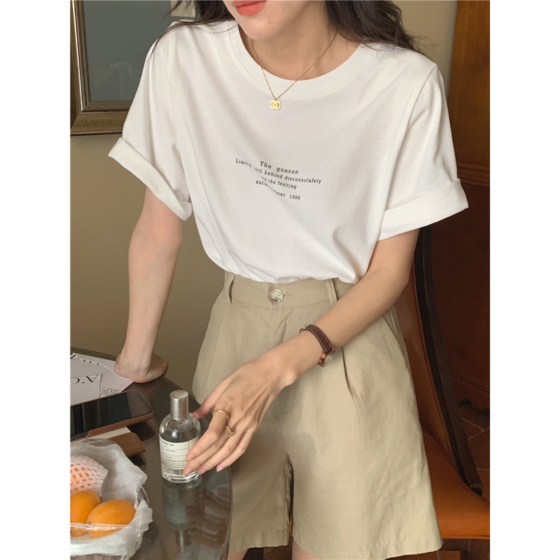 Áo Thun Cotton Tay Ngắn In Chữ Đơn Giản Dễ Phối Đồ 49605