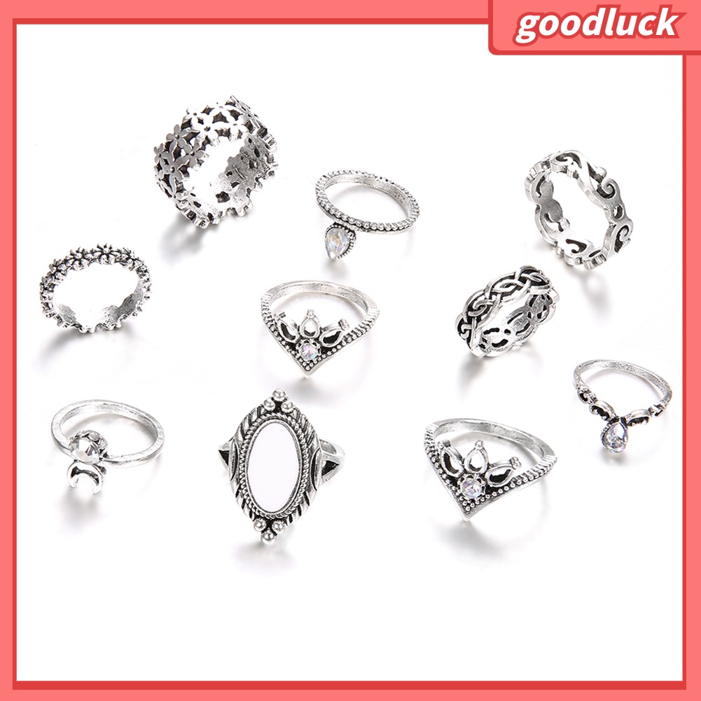 Bộ 10 nhẫn đeo đốt ngón tay đính đá mắt mèo giả thời trang cho nữ