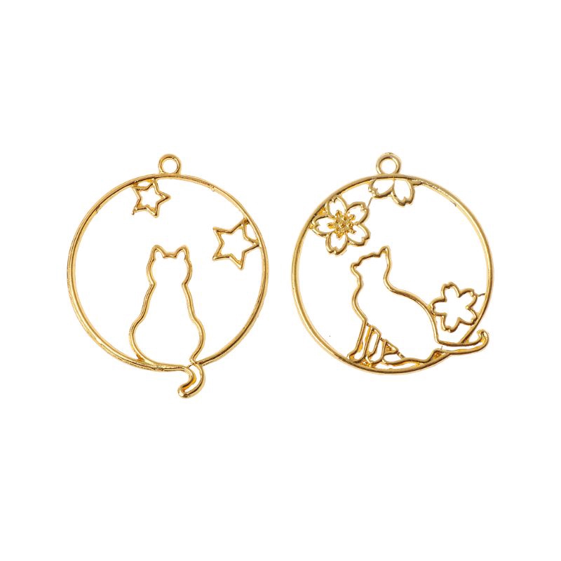 FLGO*2Pcs Star Cherry Flower Cat UV Frame Pendant Open Bezel Setting UV Resin Jewelry DIY