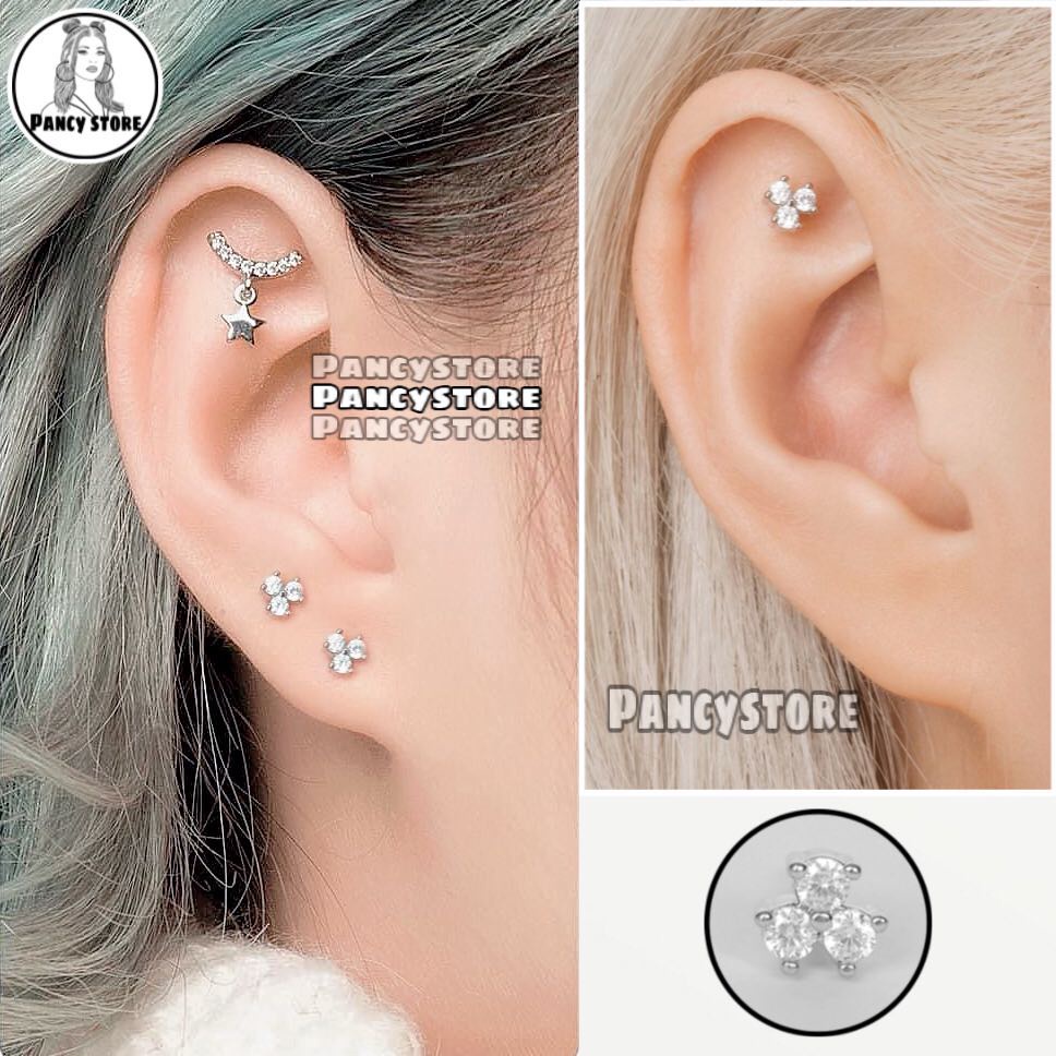 khuyên tai 3 kim tròn titan không gỉ unisex