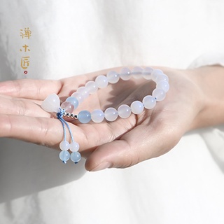 Vòng tay chuỗi hạt đá mã não trắng tự nhiên 8mm dễ điều chỉnh