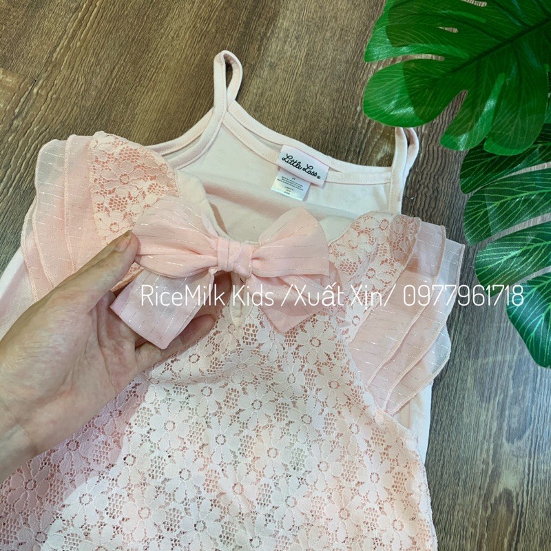 Bộ Cho Bé Gái Xuất Dư 3 Chi Tiết Hồng Nơ