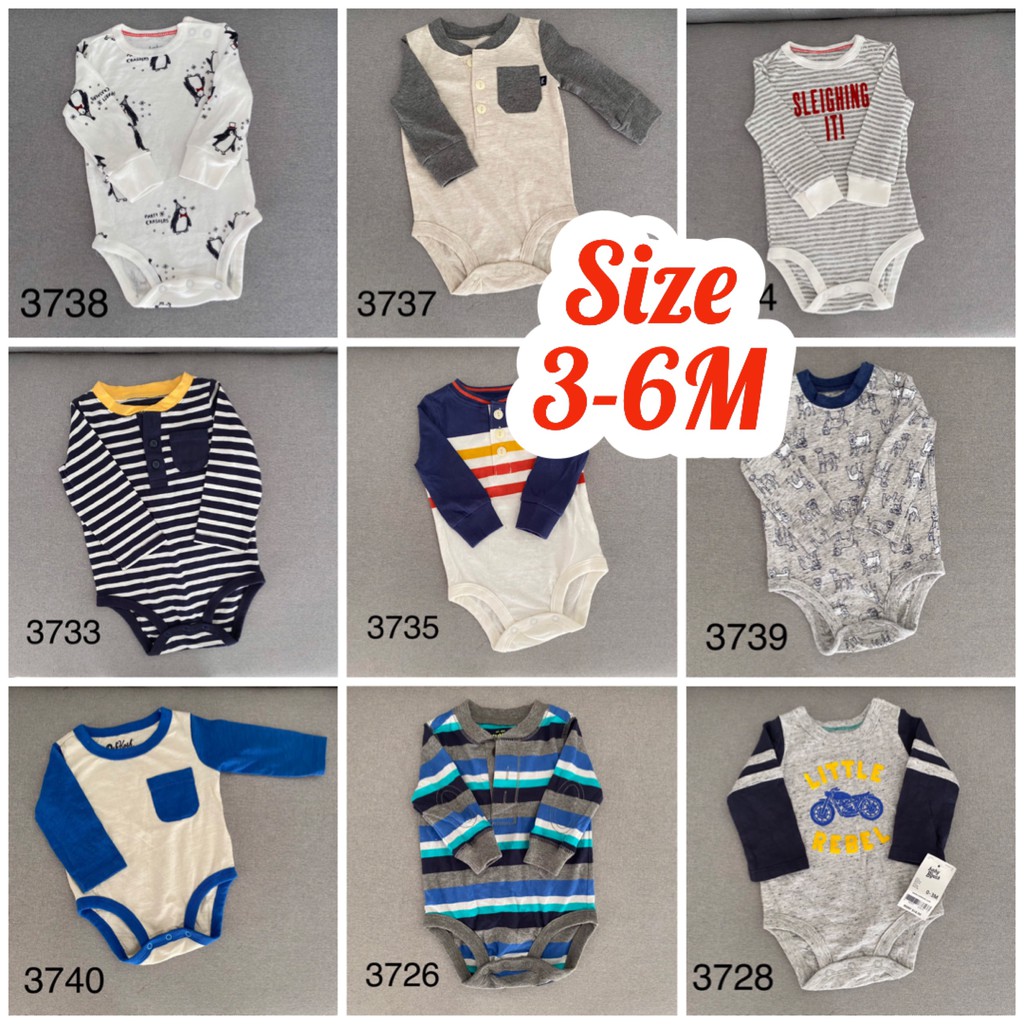 [SIZE 3-6M] Body chip dài tay bé trai/ Bodysuit dài tay xuất dư Oshkosh, Calvin (CK), Tommy - bebefamilyshop