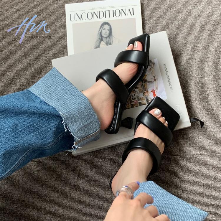 Dép Cao Gót Hở Ngón Quai Ngang Mũi Vuông Phong Cách Hàn Quốc Thời Trang Mùa Hè 2022