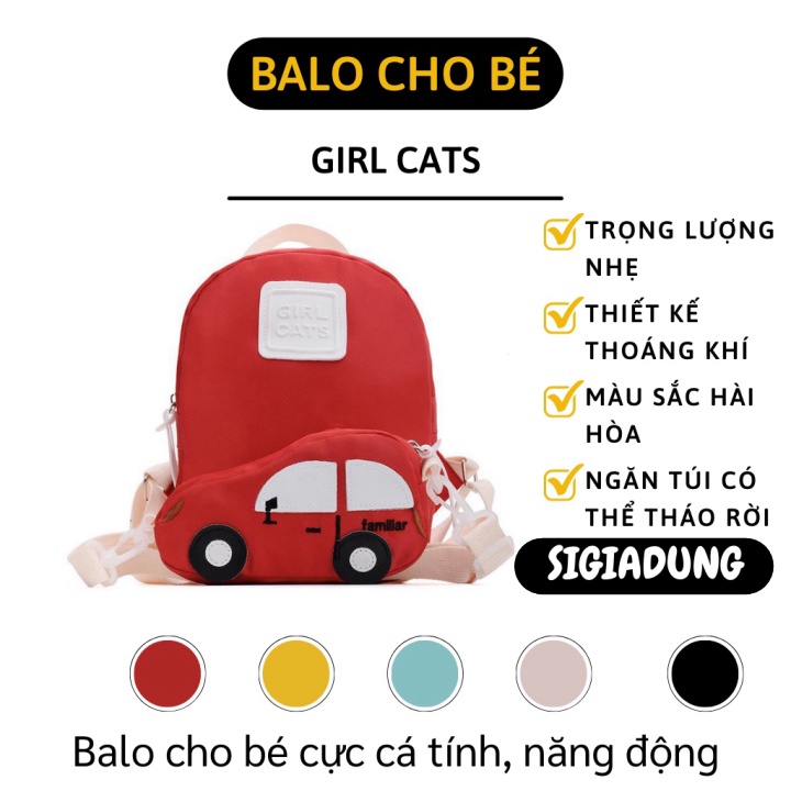 Balo Vải Cho Bé - Balo Túi Xách Dành Cho Bé Gái Có Ngăn Trước Hình Xe Hơi Girl Cats 8395