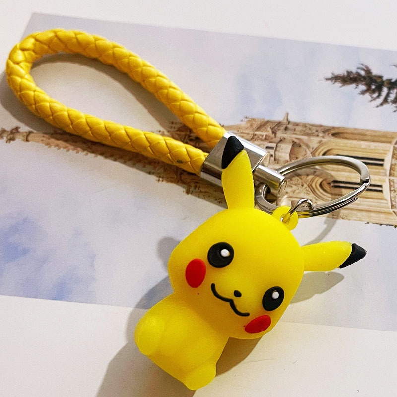 Móc khóa PIKACHU KÈM DÂY THỪNG màu vàng silicon siêu dễ thương