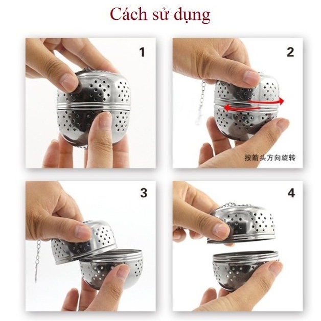 Bóng lọc trà, lọc gia vị, thảo mộc bằng inox cao cấp không gỉ, có dây treo tiện lợi
