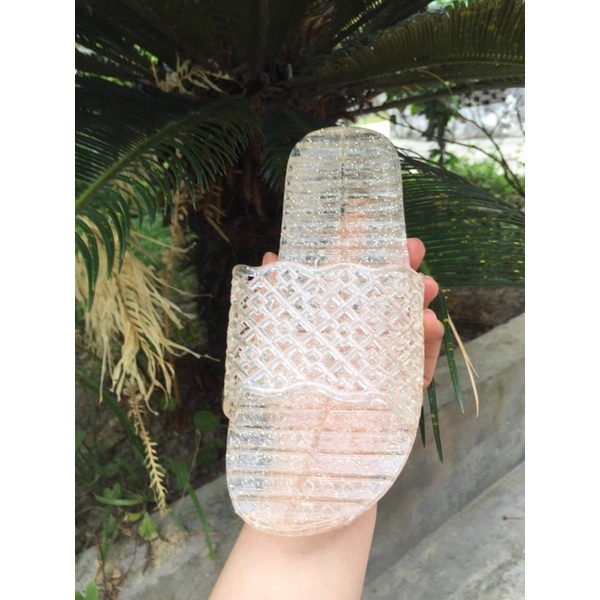 Dép nhựa trong trộn kim tuyến quai ngang đan lưới cho nữ Hp 102