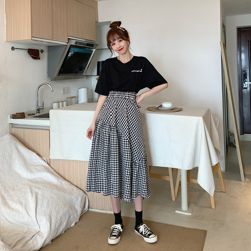 Xiaozhainv Chân váy midi họa tiết caro phong cách retro thời trang nữ | BigBuy360 - bigbuy360.vn