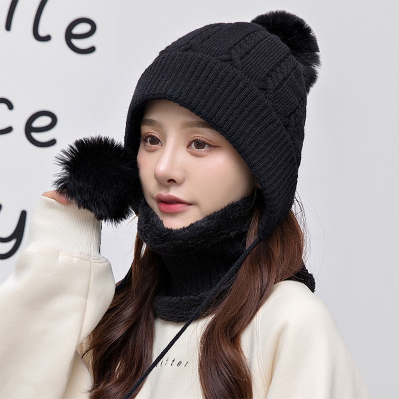 Mũ beanie Kèm Khăn Choàng Cổ Màu Trơn Giữ Ấm Thời Trang Cho Nữ