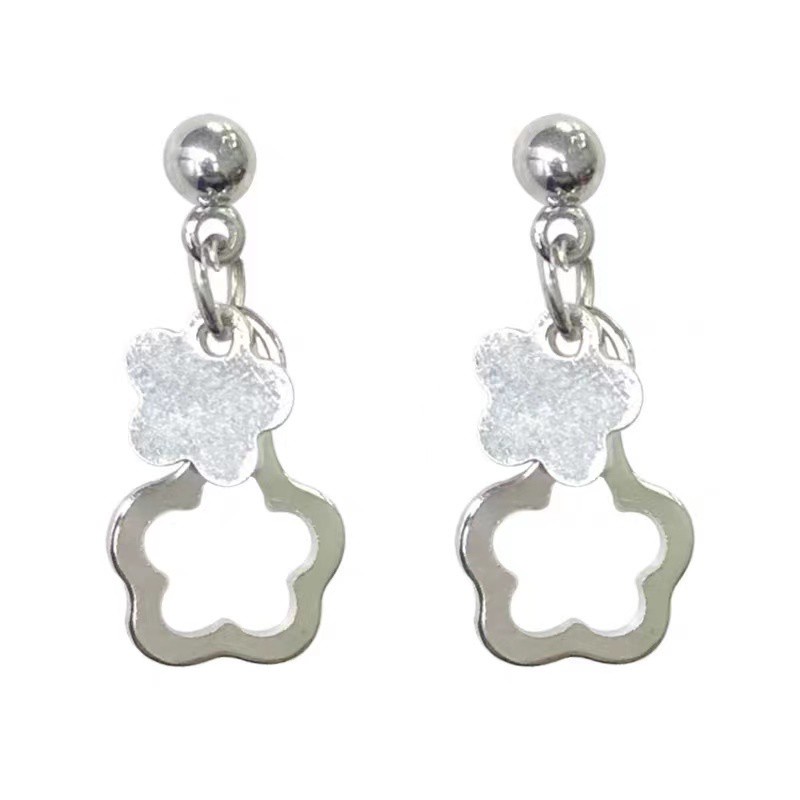 Khuyên tai bạc hình hoa rỗng đơn giản và thời trang phong cách Hàn Quốc