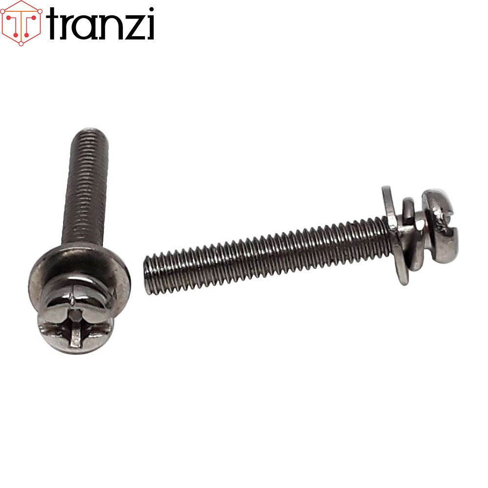 Vít bake kèm long đen phẳng vênh đầu cầu mạ niken M3x20 - túi 50 cái