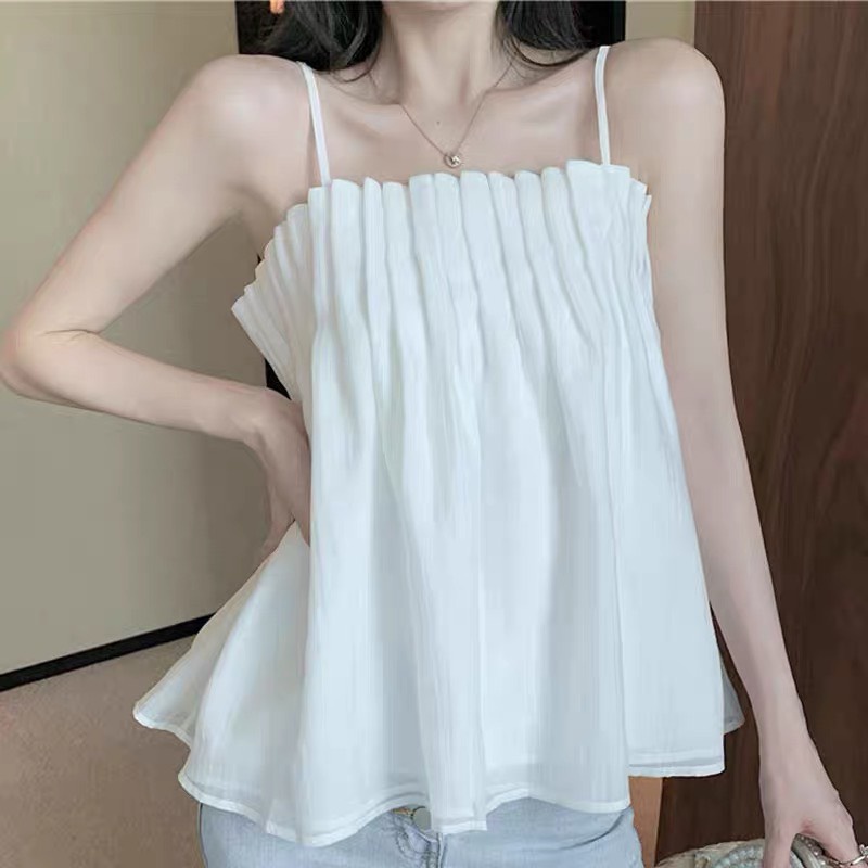 Áo 2 dây xếp tầng vải lụa tơ trẻ trung cá tính đủ size