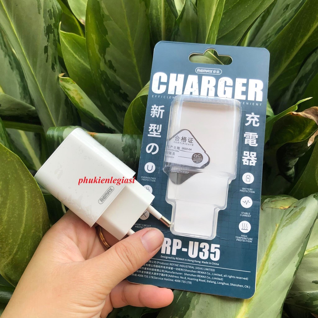 Cốc sạc 2 cổng usb Remax U35 2 USB công suất 2.1A