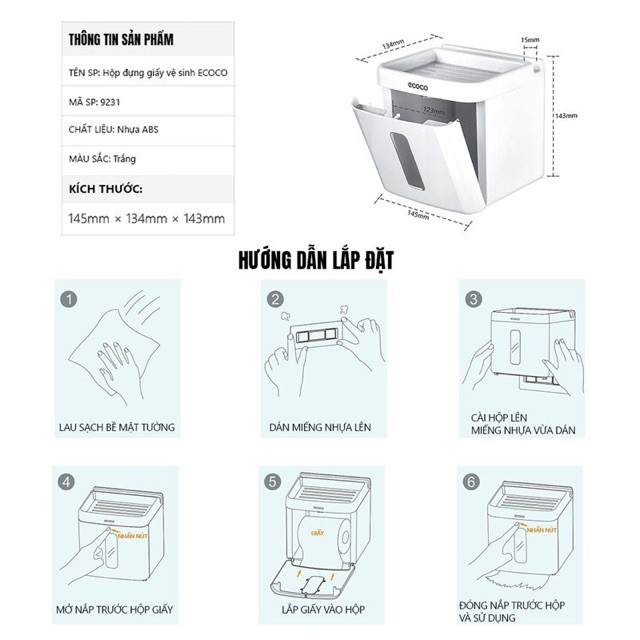 Hộp giấy chữ nhật vệ sinh ecoco GDTH