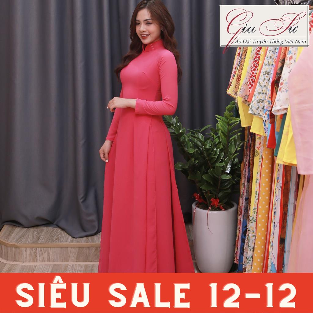 Áo dài truyền thống, màu hồng sen, lụa chiffon cao cấp, không nhăn, không xù - T07