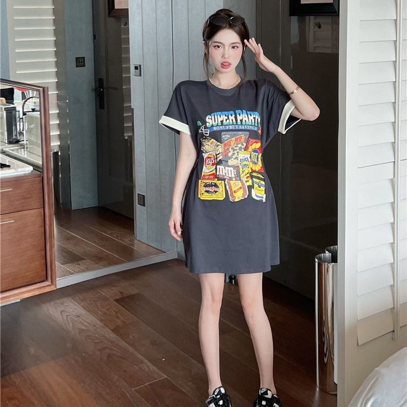 Đầm Thun Ngắn Tay Form Rộng Thời Trang Mùa Hè Hàn Quốc Cho Nữ