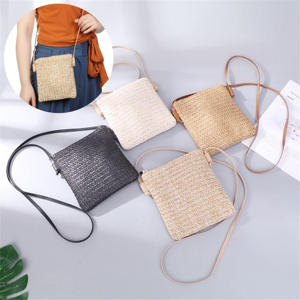 Túi Cói Đeo Chéo Dáng Vuông Nhỏ Thời Trang Đi Biển Xinh Xắn Cho Nữ