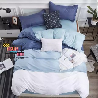 Bộ Chăn Ga Gối Cotton Poly set 4 món  nhập  khẩu XANH BIỂN PHỐI TRẮNG