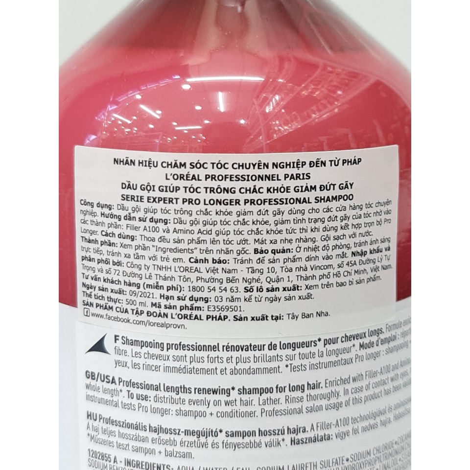Dầu Gội Làm Dài Và Giảm Gãy Rụng L'Oreal Professionnel Serie Expert Pro Longer 500ml