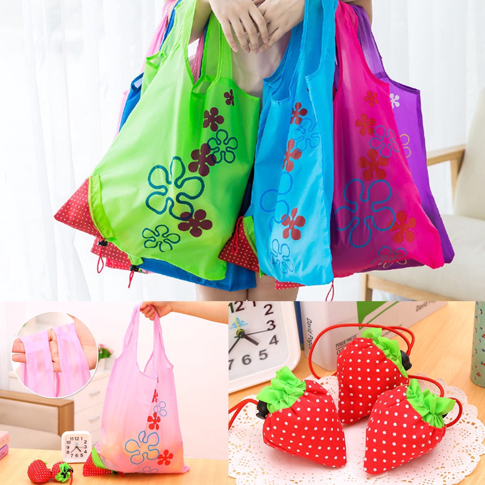 Túi đi chợ gấp gọn tái sử dụng họa tiết dâu tây xinh xắn