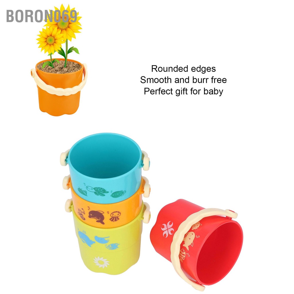 Boron069 Tắm cho bé Xô xếp chồng Đồ chơi trẻ sơ sinh bằng nhựa Vui nhộn đầy màu sắc Cúp Quà tặng nhật 6 tháng +