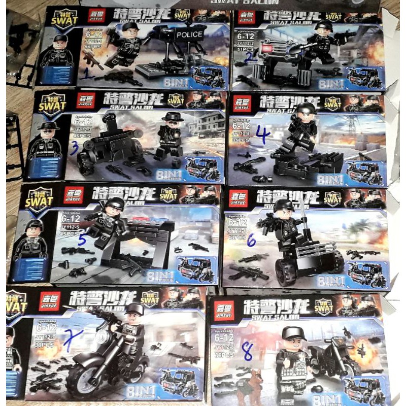 Sét 8 hộp LegoSWat Salon JY112 có nhiều chi tiết bằng nhựa