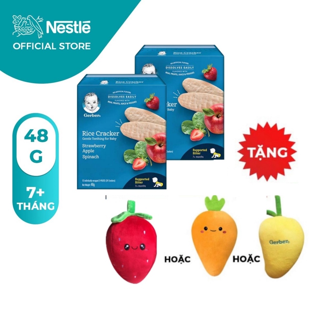 Combo Bánh gạo GERBER Rice Cracker Dâu táo cải bó xôi 48gx2