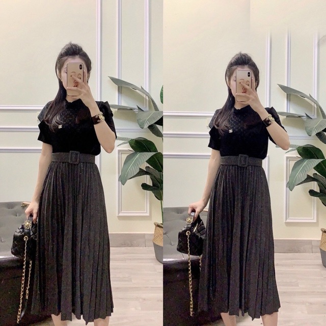 Chân váy dạ kèm đai hàng QC đẹp, Chân váy dáng dài xếp ly vải dạ CV1612 - NhiNhi Shop | BigBuy360 - bigbuy360.vn
