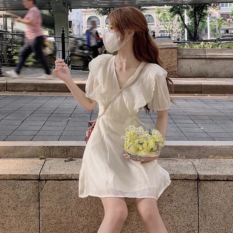 VÁY TƠ PHỐI BÈO DÁNG XOÈ HAI LỚP THẮT NƠ EO LƯNG VTBDPB