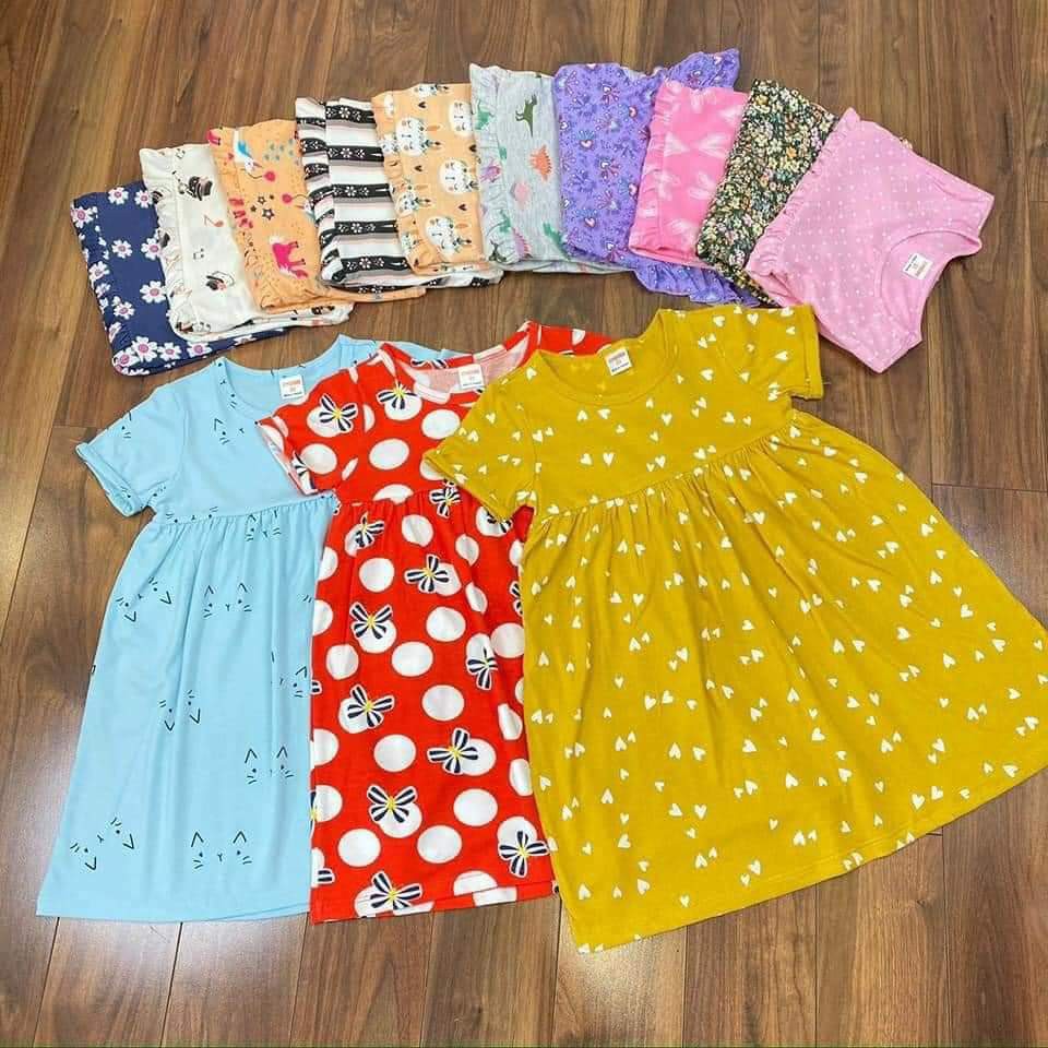 [Mã FAMAYFA2 giảm 10K đơn 50K] Combo 5 váy cotton ngắn tay cho bé gái