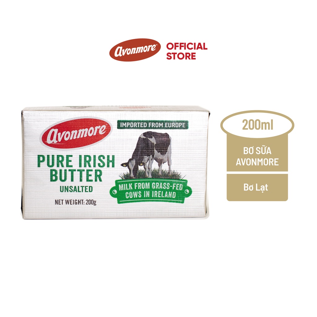 Bơ lạt cao cấp Avonmore từ sữa tự nhiên - Nhập khẩu Ireland - 200 gam