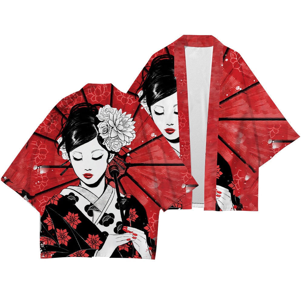 Áo Kimono In Họa Tiết Hoạt Hình Mèo Và Chim Hạc Phong Cách Mới