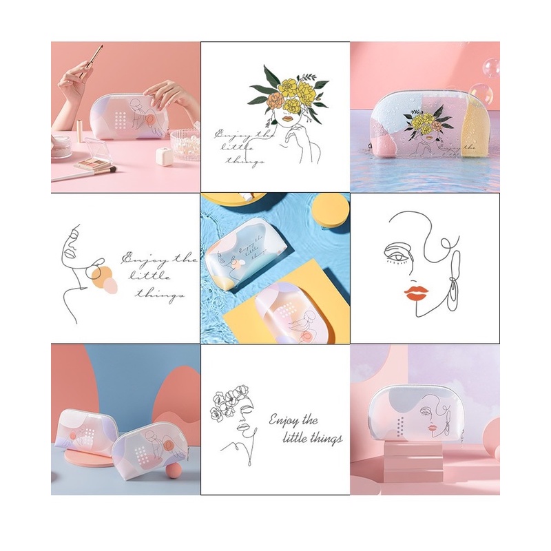 Túi đựng mỹ phẩm Morandi đa năng bằng TPU PVC nhám trong suốt tiện dụng