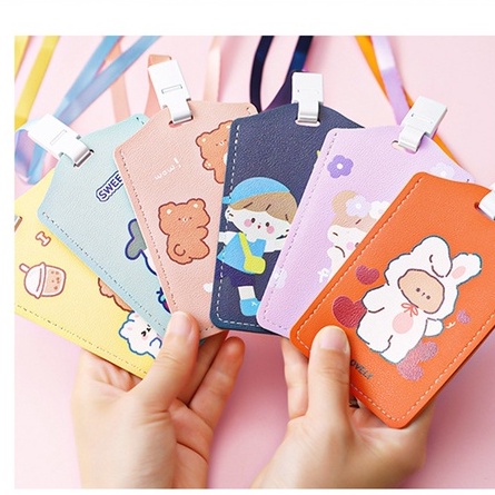 Dây đeo thẻ học sinh chất liệu da in hình cute SR018